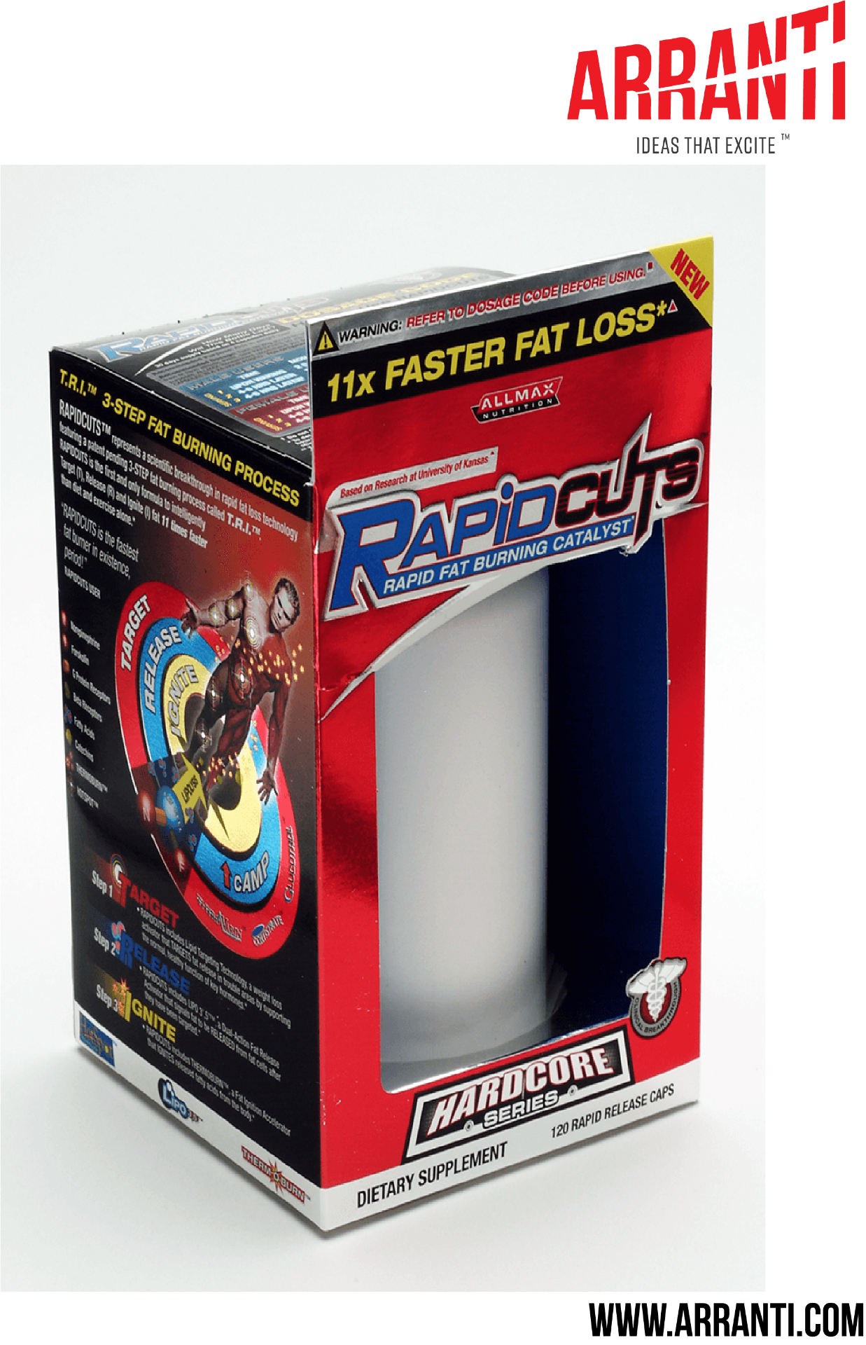 Arranti custom display box for Allmax RapidCuts supplement β retail-ready packaging