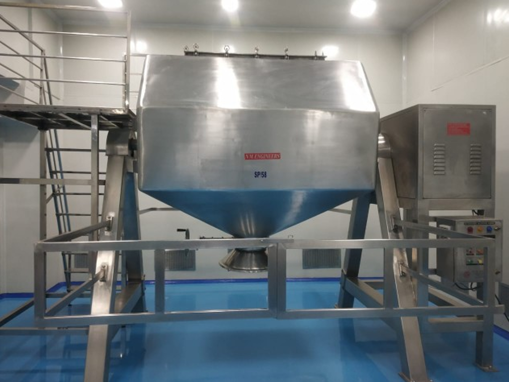 Industrial stainless steel blending hopper in clean production room